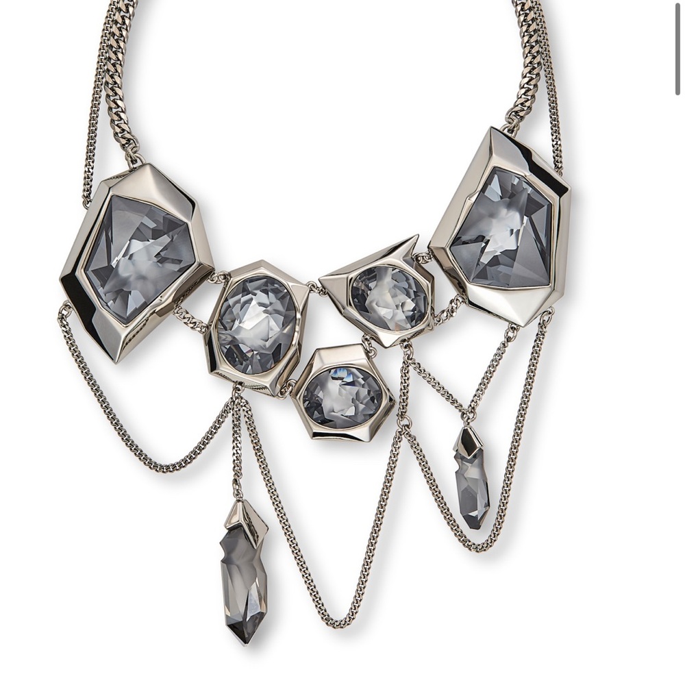 Atelier Swarovski Silver and Gray Geometric Necklace Jean Paul Guailtier
